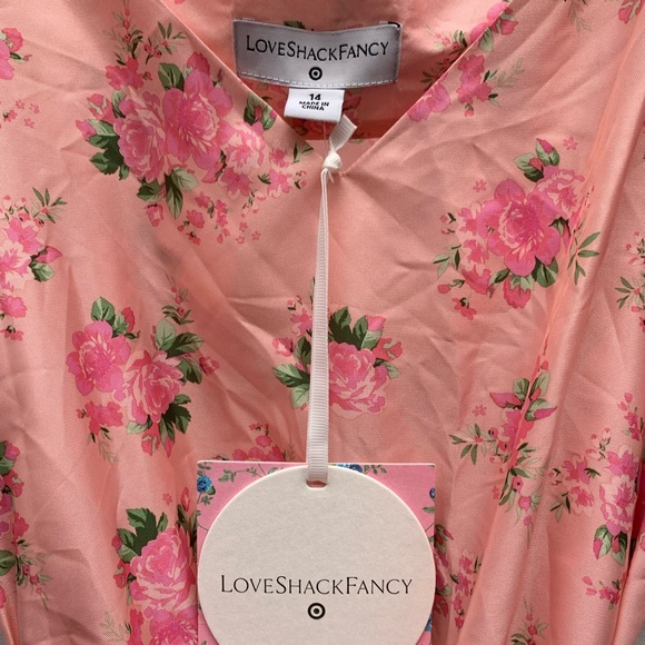 LoveShackFancy for Target Cecile Puff Sleeve Pink Floral Dress Sz. 14 - Picture 4 of 9